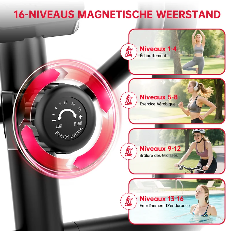 Vélo Elliptique E200, Résistance Magnétique à 16 Niveaux