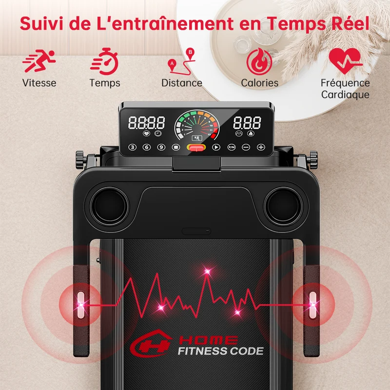 Tapis de Course Pliant Q8, Vitesse 1-12KM/H, Inclinaison Manuelle 5%