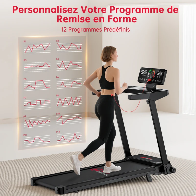 Tapis de Course Pliant Q8, Vitesse 1-12KM/H, Inclinaison Manuelle 5%