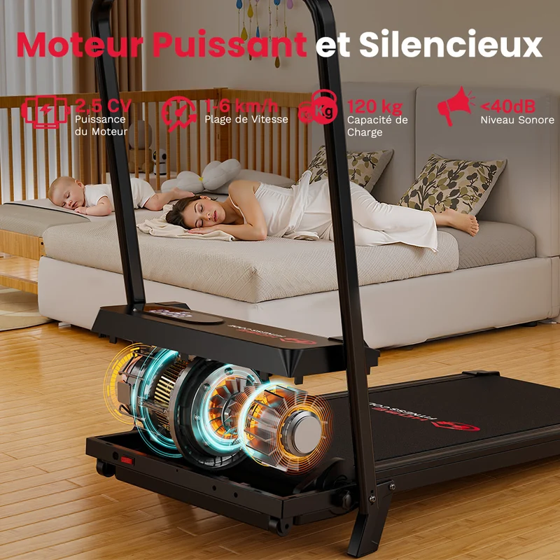 Tapis de Course Pliant T7, Vitesse 1-6KM/H, 5% Inclinaison Manuelle