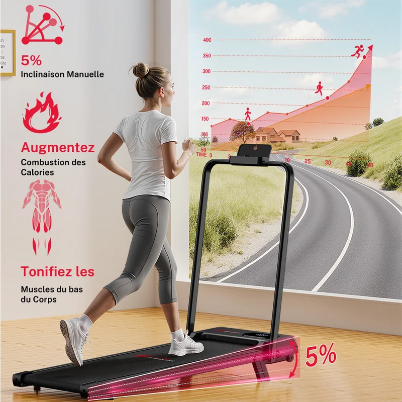 Tapis de Course Pliant T7, Vitesse 1-6KM/H, 5% Inclinaison Manuelle