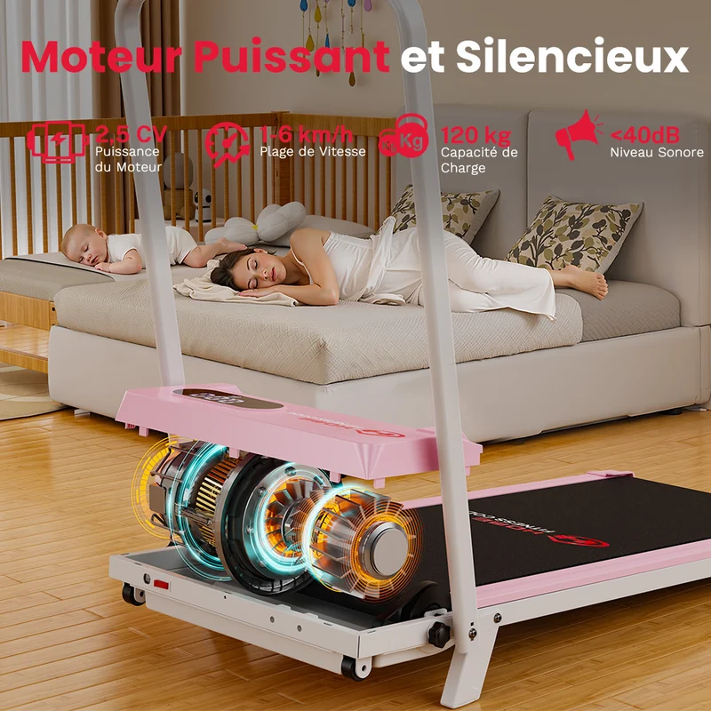 Tapis de Course Pliant T7, Vitesse 1-6KM/H, 5% Inclinaison Manuelle