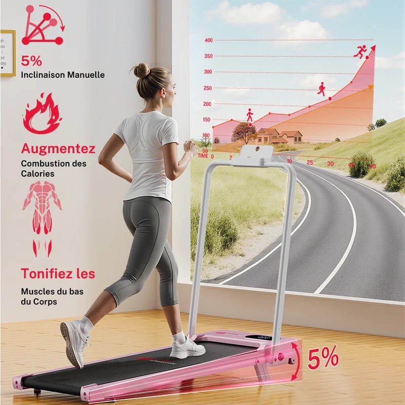 Tapis de Course Pliant T7, Vitesse 1-6KM/H, 5% Inclinaison Manuelle