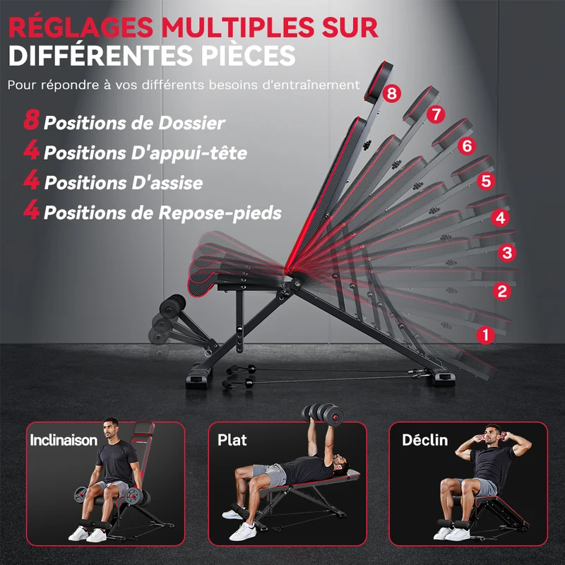 Banc de Musculation Pliable C1, Réglages Multiples