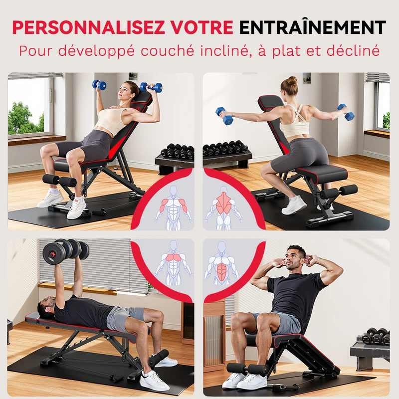 Banc de Musculation Pliable C1, Réglages Multiples
