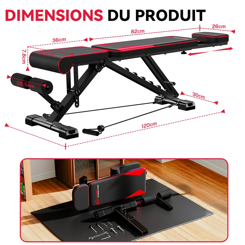 Banc de Musculation Pliable C1, Réglages Multiples