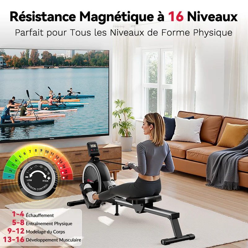 Rameur Magnétique, 16 Niveaux de Résistance