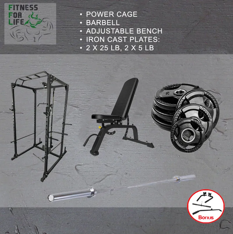Power Rack Lat Pulldown Bundle + Bench HD (Rubber Tri grip Plates )