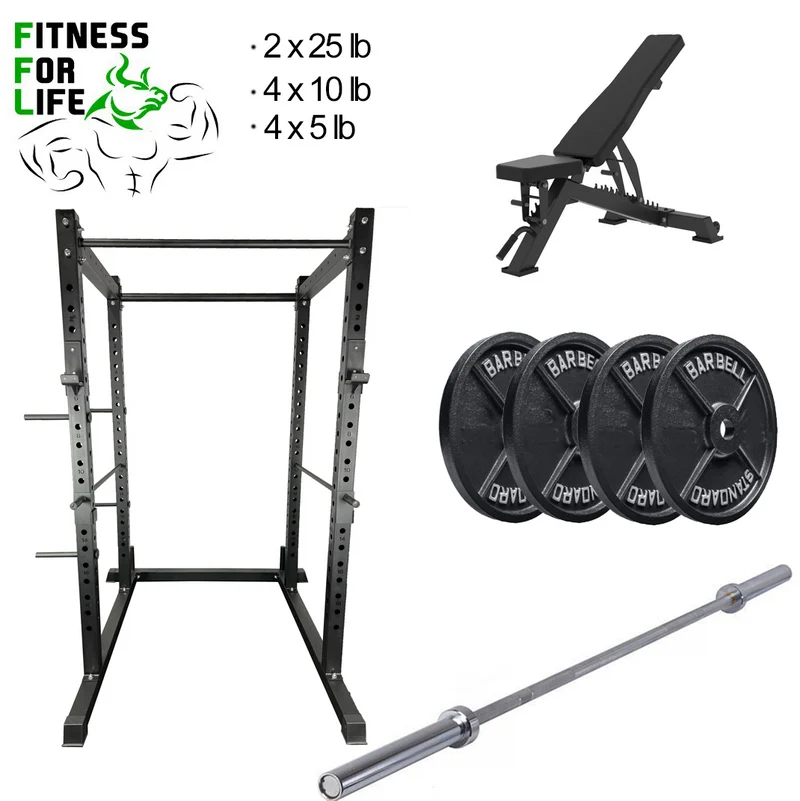 Squat Power Rack Cage 3x3 Heavy Duty Bundle (110 lb ) metal plates