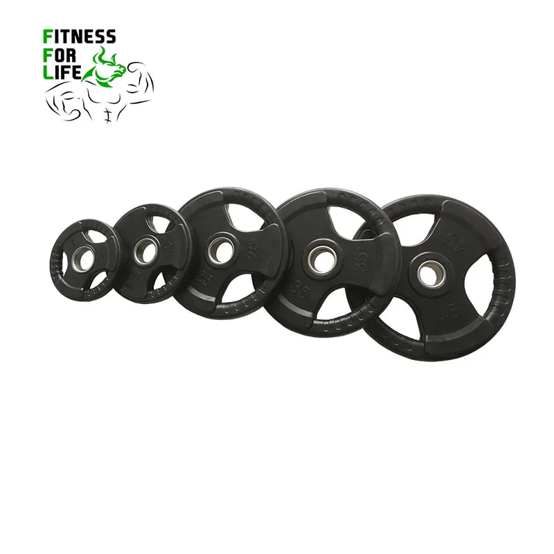 340 lb Tri Grip Weight Plates Set + Bar + Rack