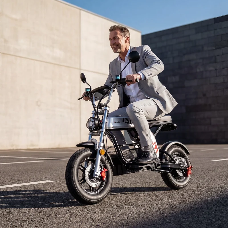 iScooter DX5Pro Electric Scooter with Seat & Large Basket - Moped Style