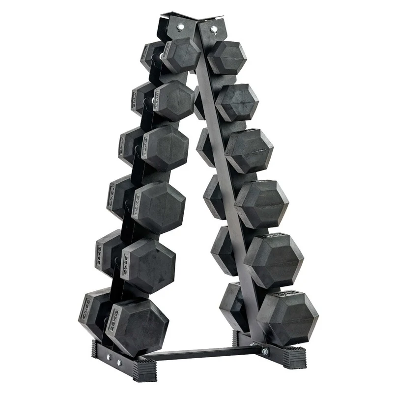 370 lb HEX dumbbells set + rack