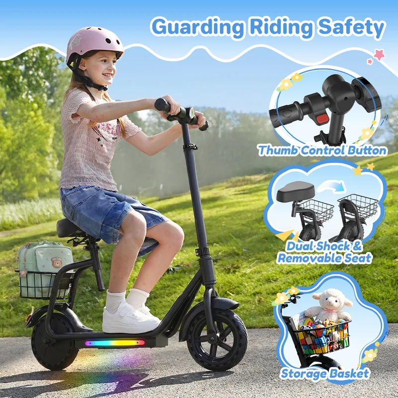 iScooter iK7 2-in-1 Kids E-Scooter with Removable Seat & Basket