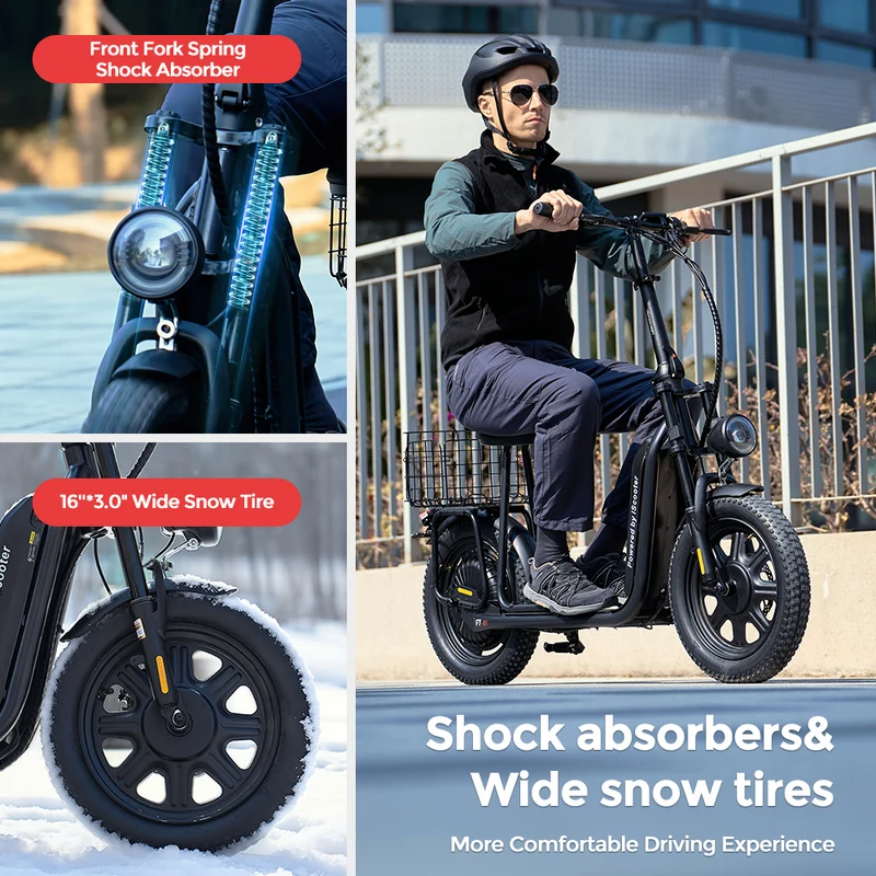 iScooter F7 Seated Electric Scooter - 16" Fat Tires, Detachable Cargo Basket