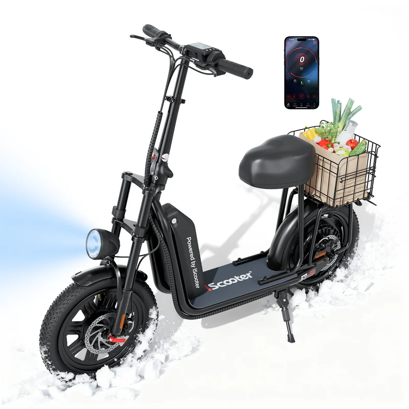 iScooter F7 Seated Electric Scooter - 16" Fat Tires, Detachable Cargo Basket