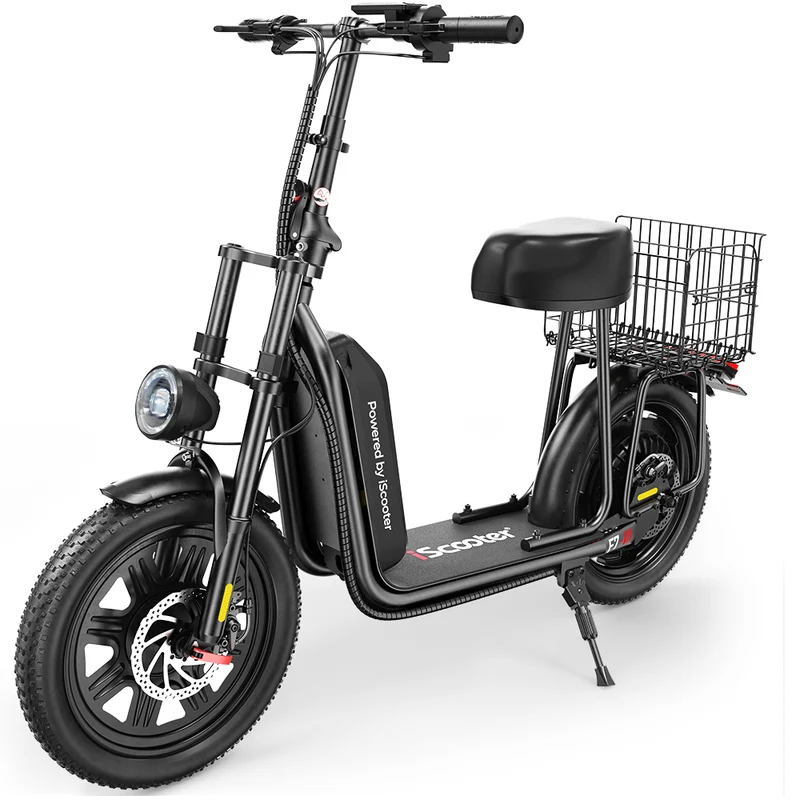 iScooter F7 Seated Electric Scooter - 16" Fat Tires, Detachable Cargo Basket