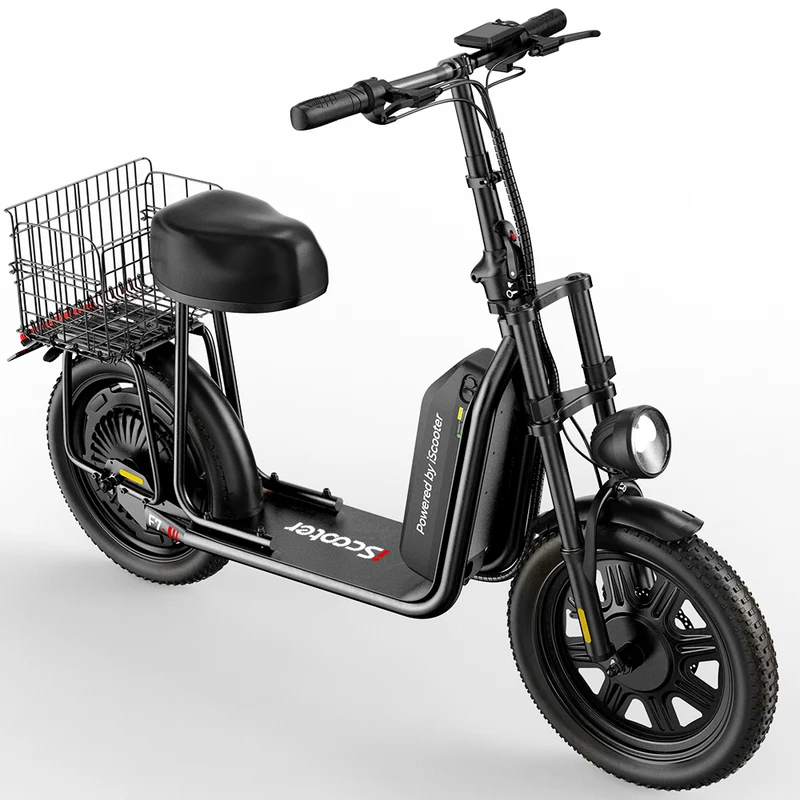 iScooter F7 Seated Electric Scooter - 16" Fat Tires, Detachable Cargo Basket