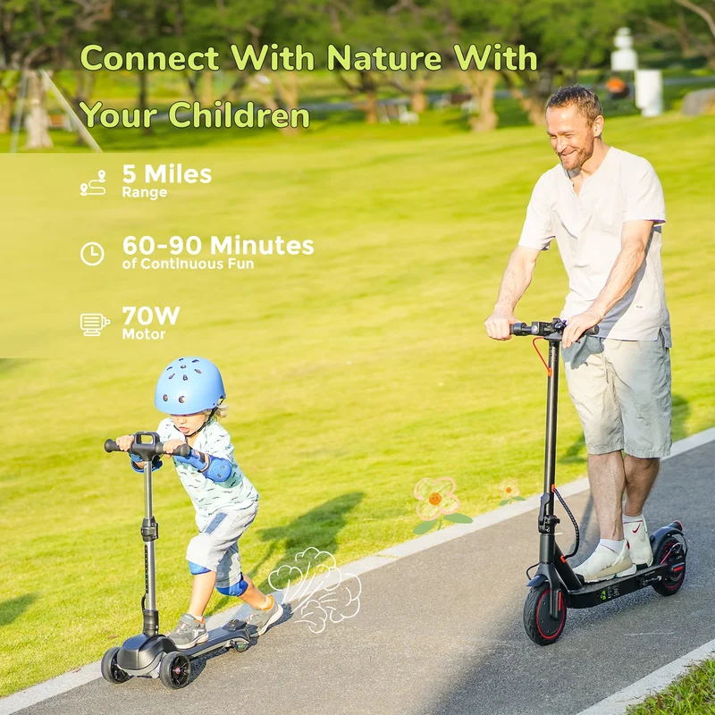 iScooter iK2 Height Adjustable Kids Electric Scooter with Flashing Wheels