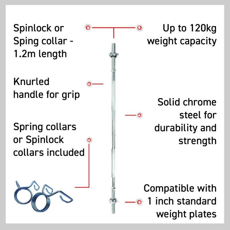 Barre de Musculation Droite 1,2 m - Colliers de Verrou Tournant