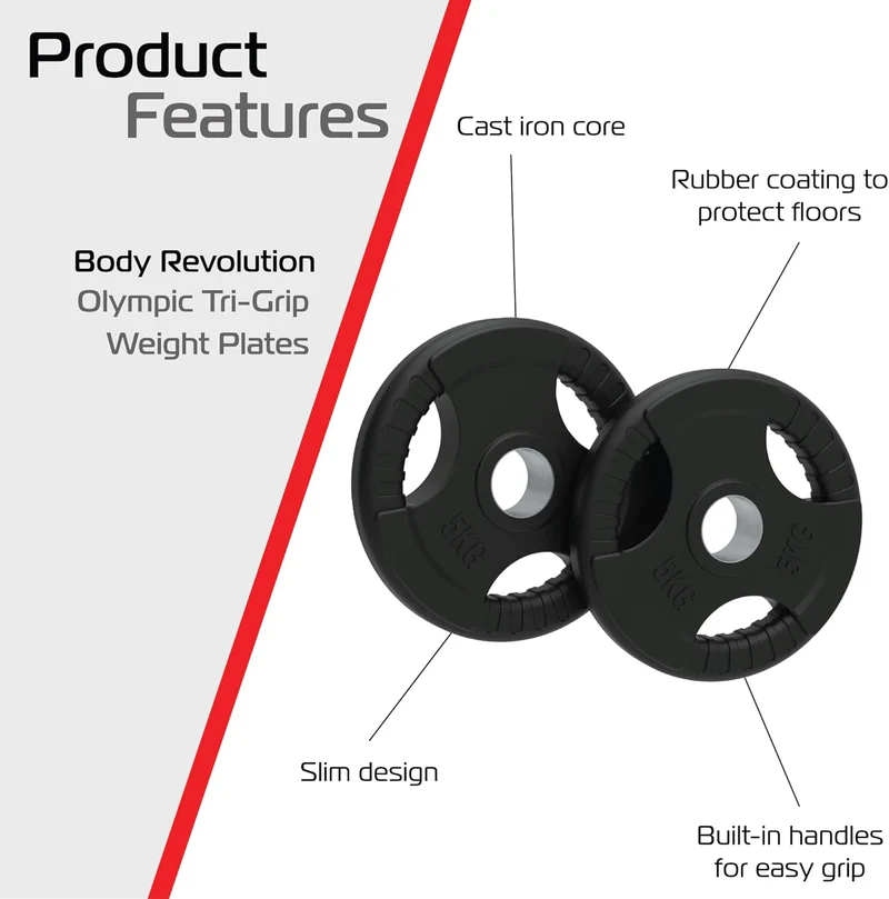Lot de 2 Disques Olympiques Tri-Grip - 10 kg (2 x 5 kg)
