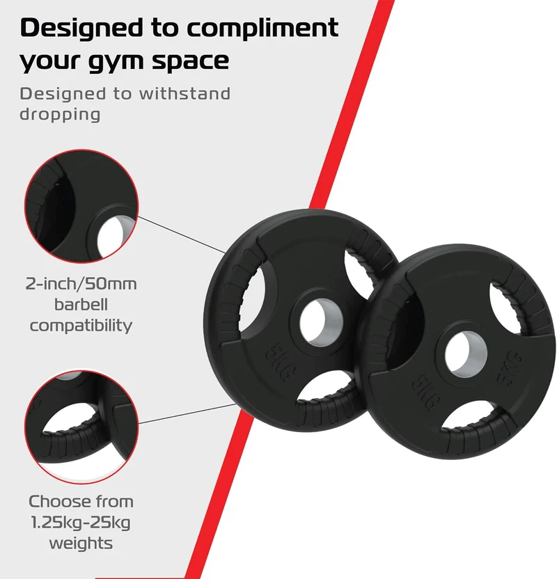 Lot de 2 Disques Olympiques Tri-Grip - 10 kg (2 x 5 kg)