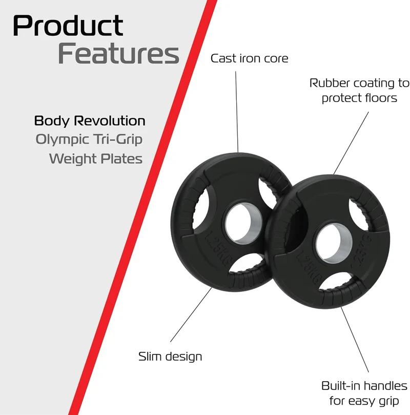 Lot de 4 Disques Olympiques Tri-Grip - 7,5 kg (2 x 1,25 kg, 2 x 2,5 kg)