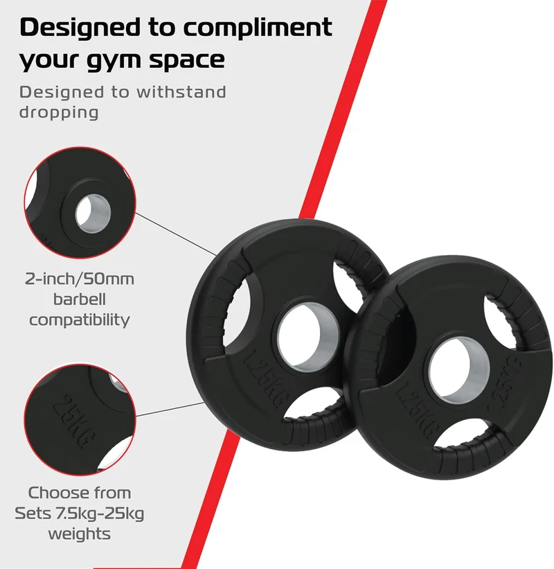 Lot de 4 Disques Olympiques Tri-Grip - 7,5 kg (2 x 1,25 kg, 2 x 2,5 kg)