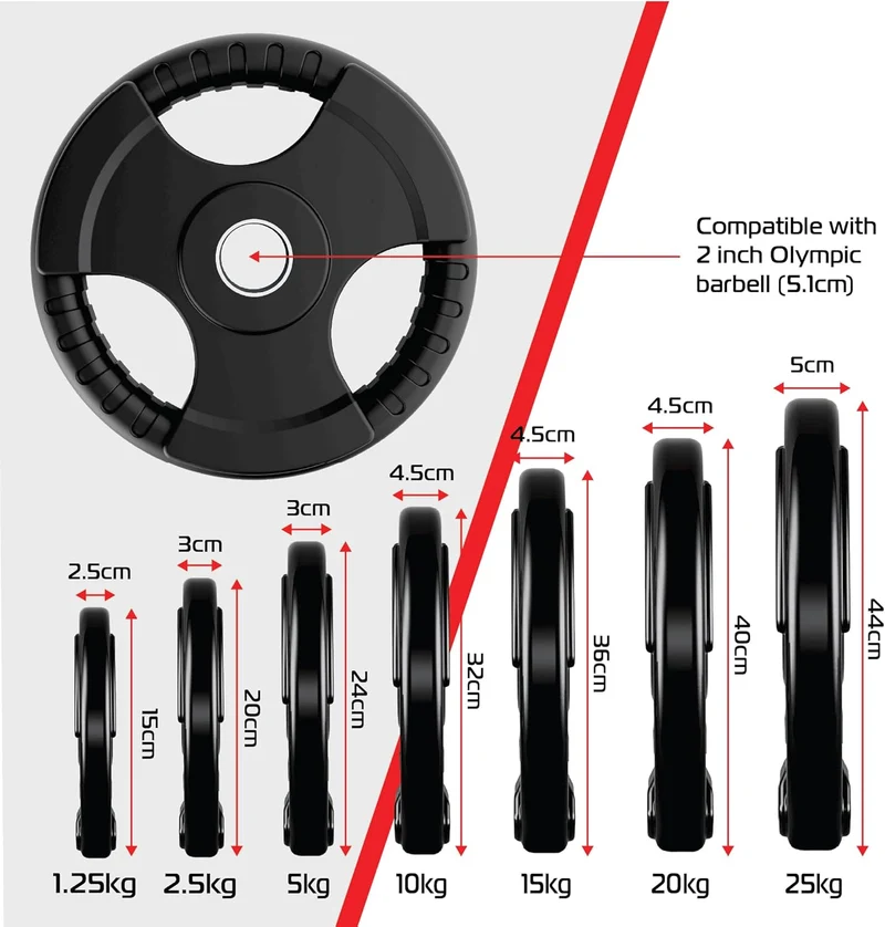 Lot de 4 Disques Olympiques Tri-Grip - 7,5 kg (2 x 1,25 kg, 2 x 2,5 kg)