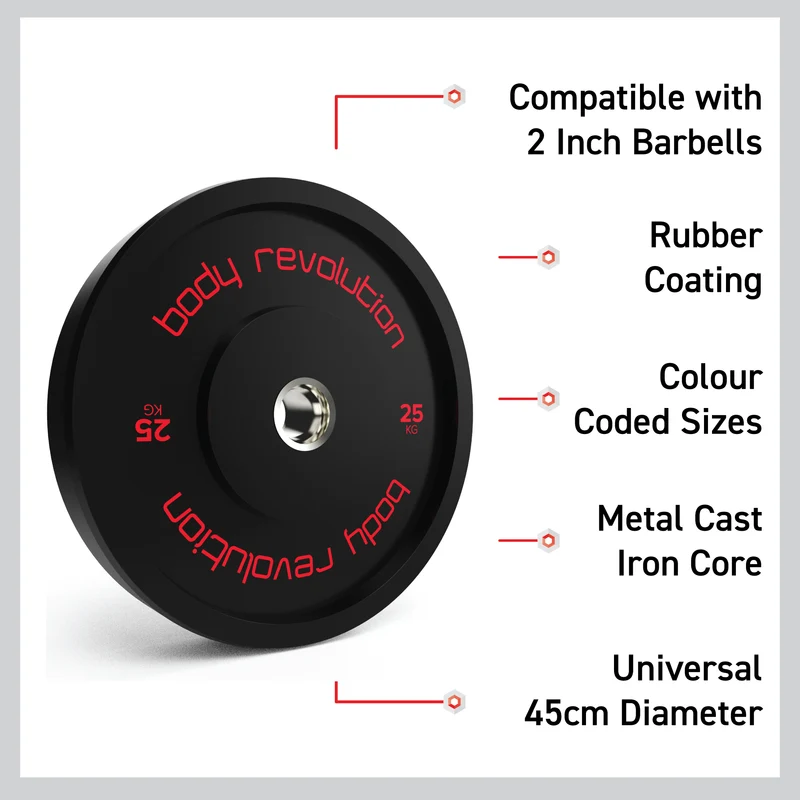Lot de 4 Disques Olympiques Bumpers - 30 kg (2 x 5 kg, 2 x 10 kg)
