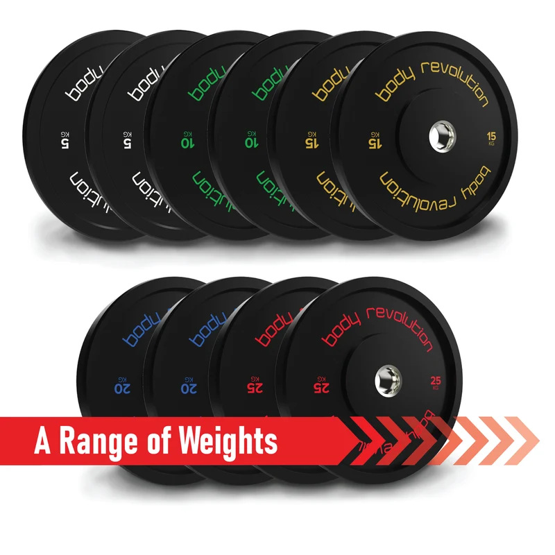 Lot de 6 Disques Olympiques Bumpers - 80 kg (2 x 5 kg, 2 x 15 kg, 2 x 20 kg)