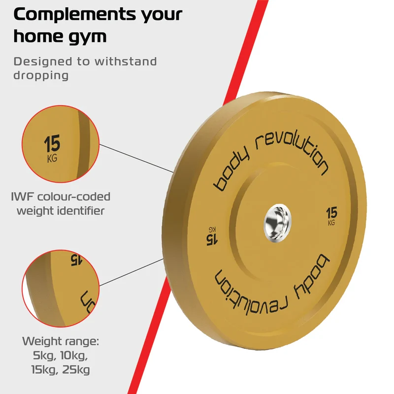 Lot de 6 Disques Olympiques Bumpers - 80 kg (2 x 5 kg, 2 x 15 kg, 2 x 20 kg)
