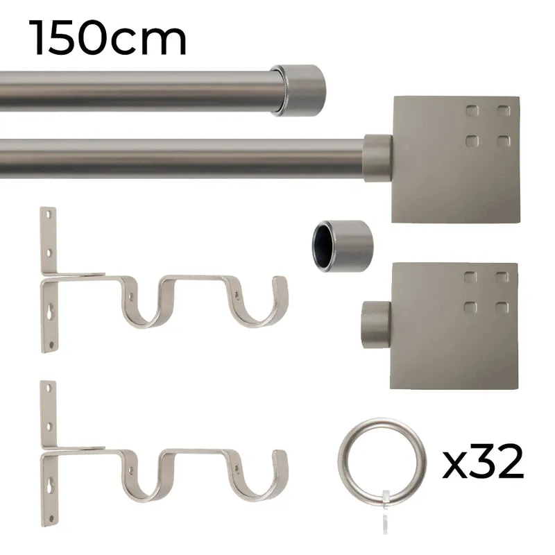Tringle à rideau double Ø22mm Carré Avec anneaux Installation au mur