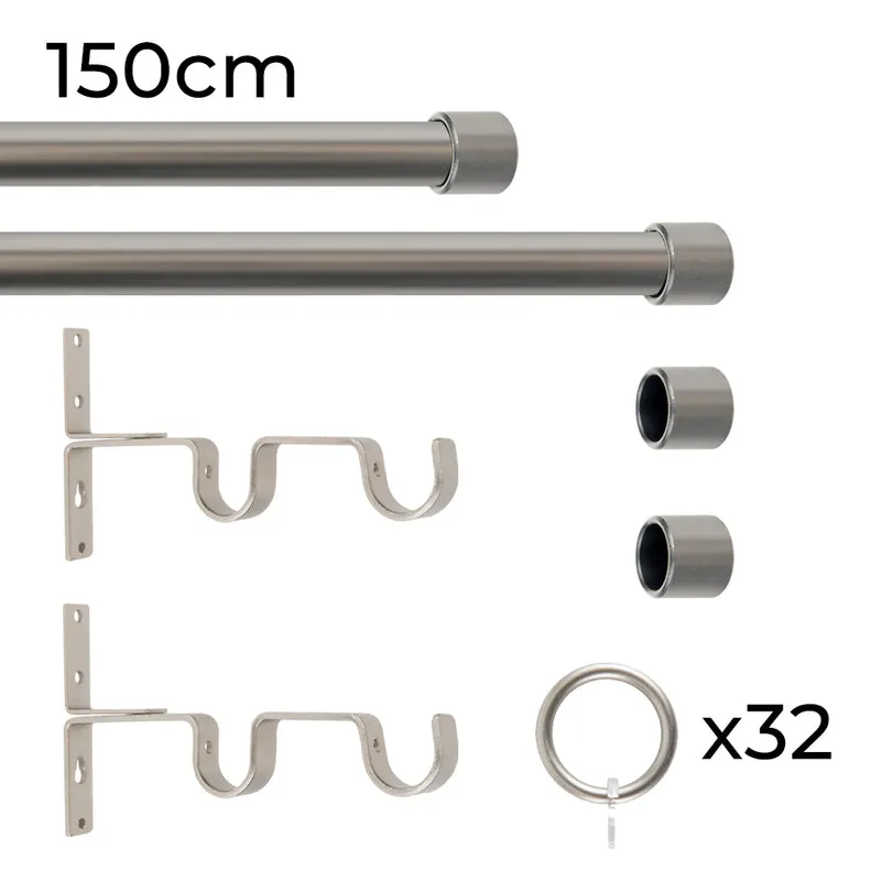 Tringle à rideau double Ø22mm Bouchon Avec anneaux Installation au mur