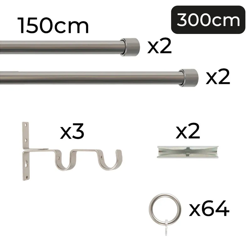 Tringle à rideau double Ø22mm Bouchon Avec anneaux Installation au mur