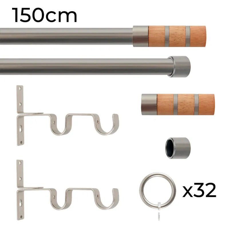 Tringle à rideau double Ø22mm Couronnes Avec anneaux Installation au mur