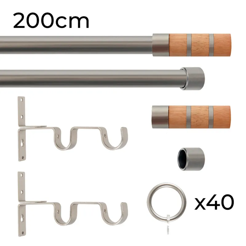 Tringle à rideau double Ø22mm Couronnes Avec anneaux Installation au mur