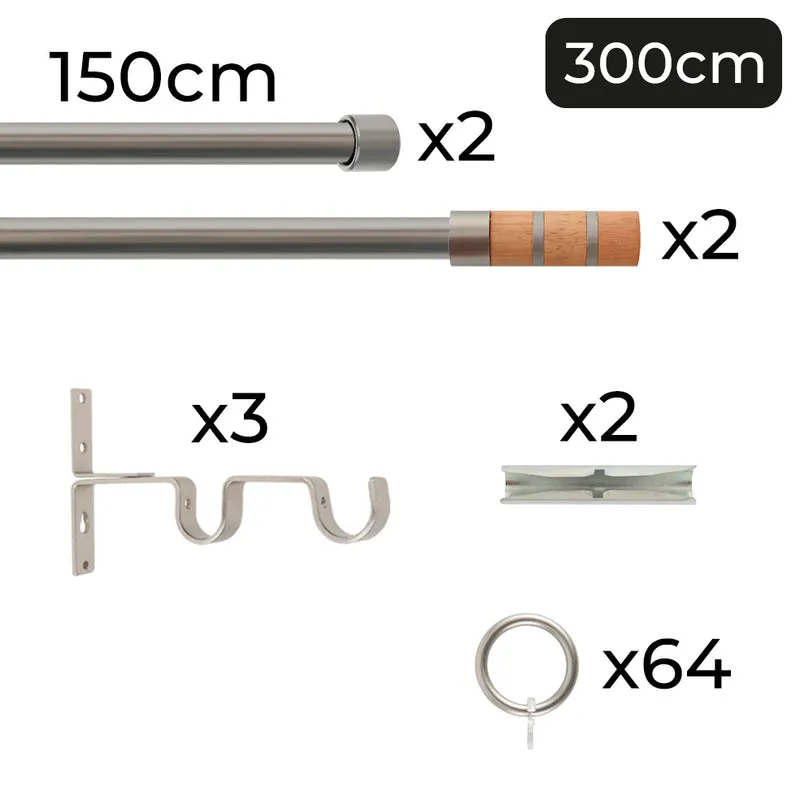 Tringle à rideau double Ø22mm Couronnes Avec anneaux Installation au mur