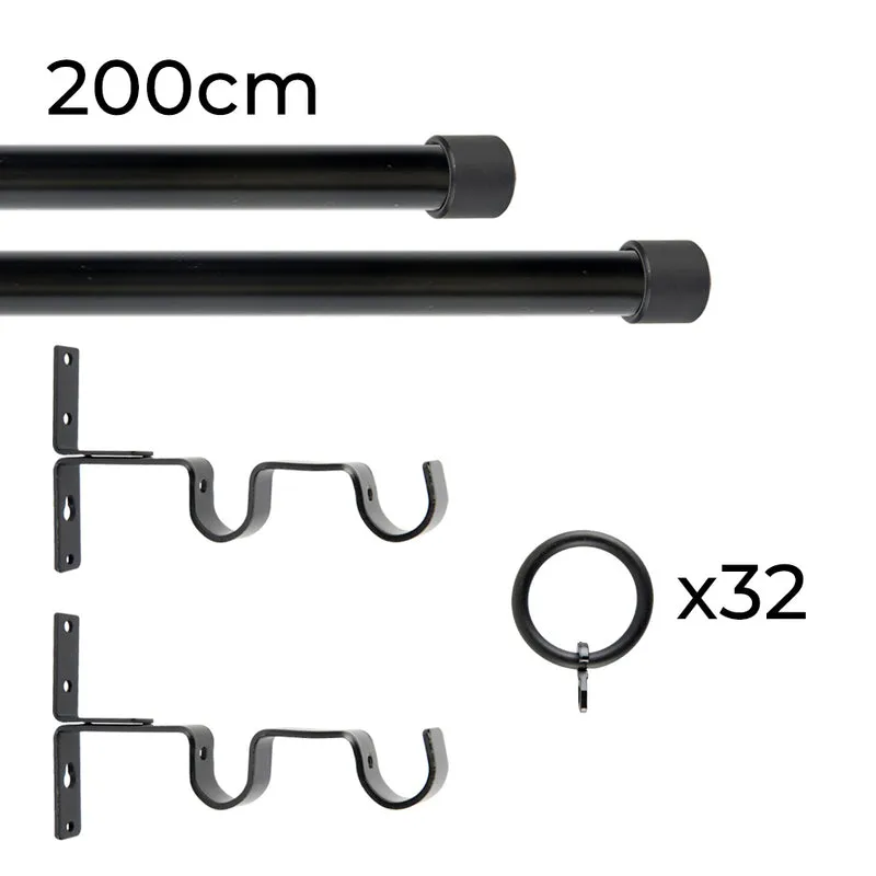 Tringle à rideau double Ø22mm Bouchon Avec anneaux Installation au mur