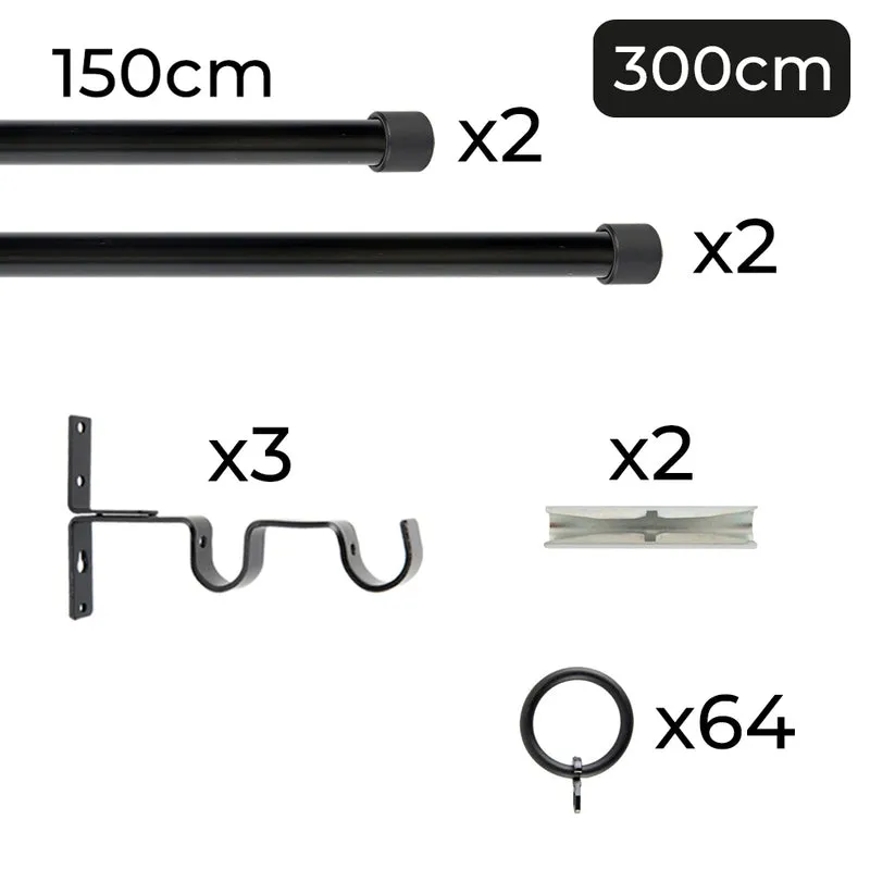 Tringle à rideau double Ø22mm Bouchon Avec anneaux Installation au mur