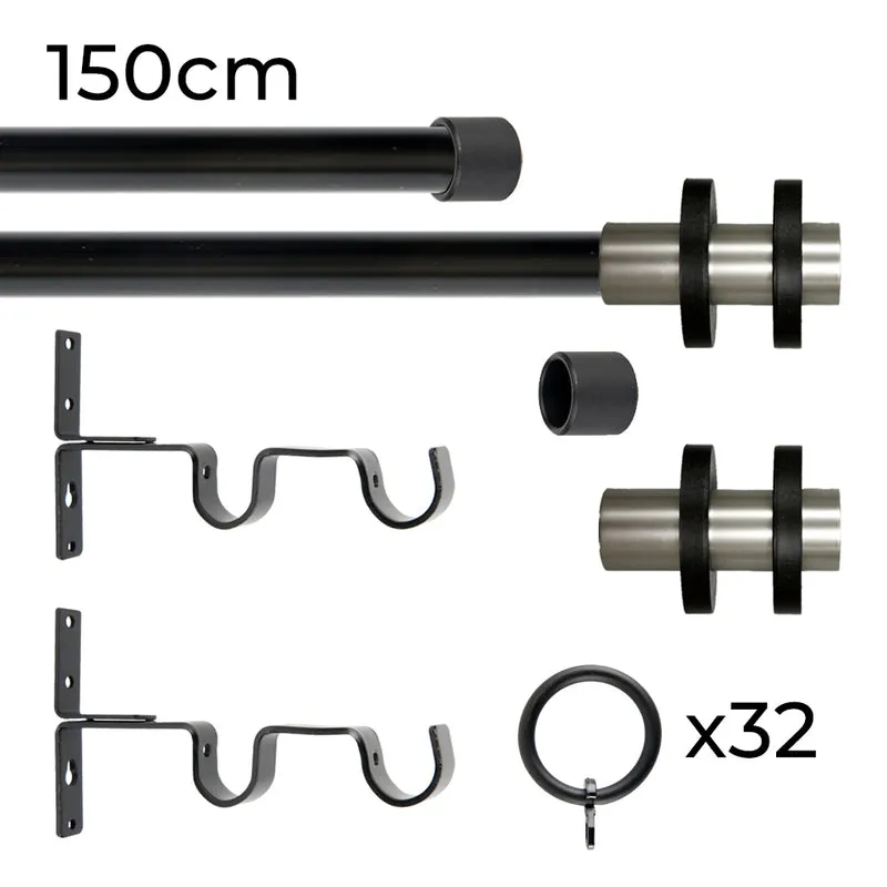 Tringle à rideau double Ø22mm Cerceaux Avec anneaux Installation au mur