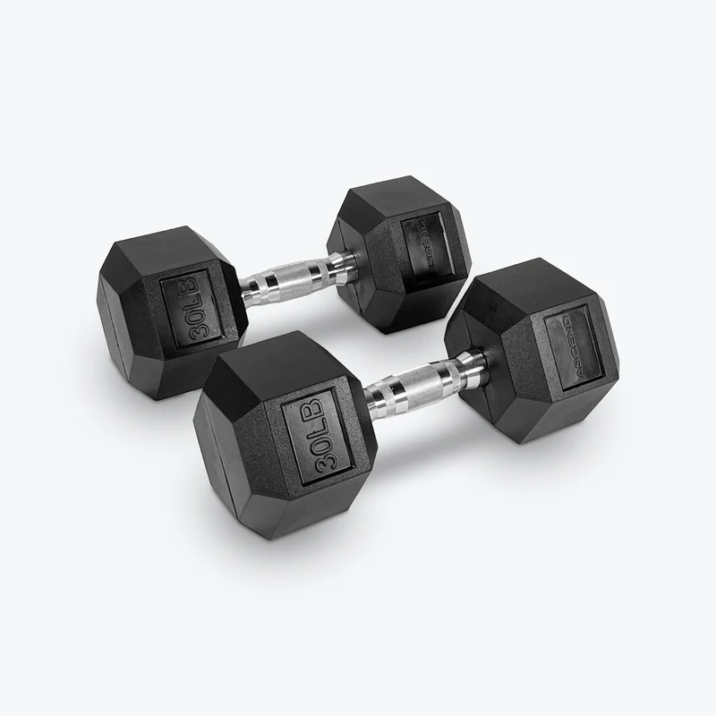 Ascend Rubber Hex Dumbbells - Pairs (5 to 80 lb)