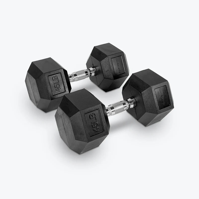 Ascend Rubber Hex Dumbbells - Pairs (5 to 80 lb)