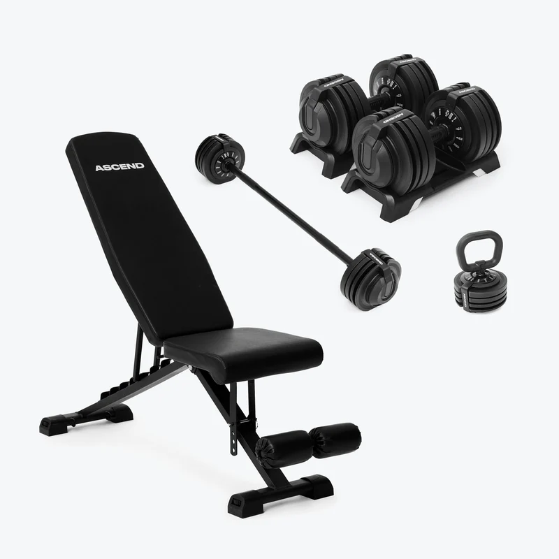 Bundle: Ascend 3-in-1 Adjustable Dumbbells (7 to 52.5 lb) & Bench