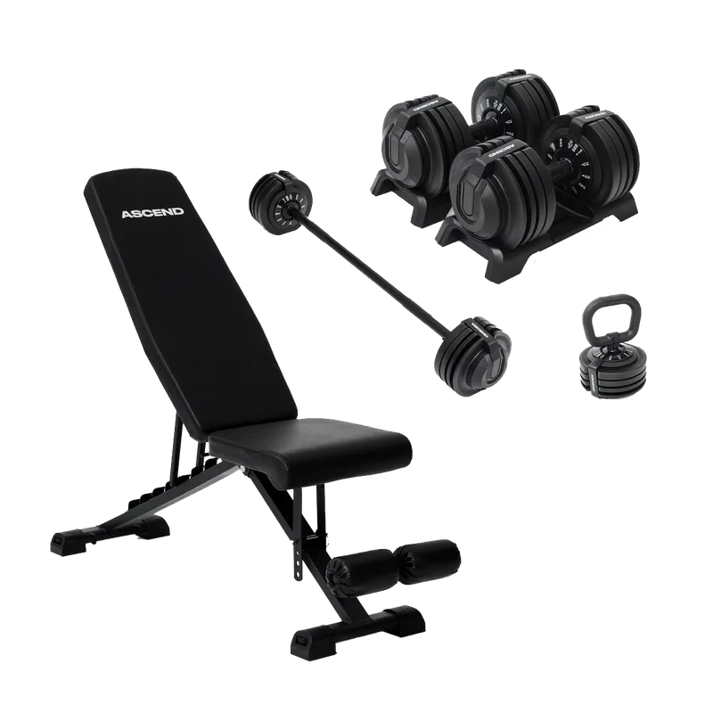 Bundle: Ascend 3-in-1 Adjustable Dumbbells (7 to 52.5 lb) & Bench
