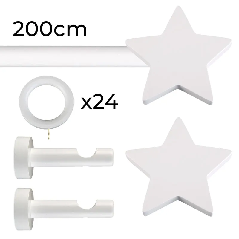 Tringle à rideau Ø22mm Étoile Avec anneaux Installation au mur