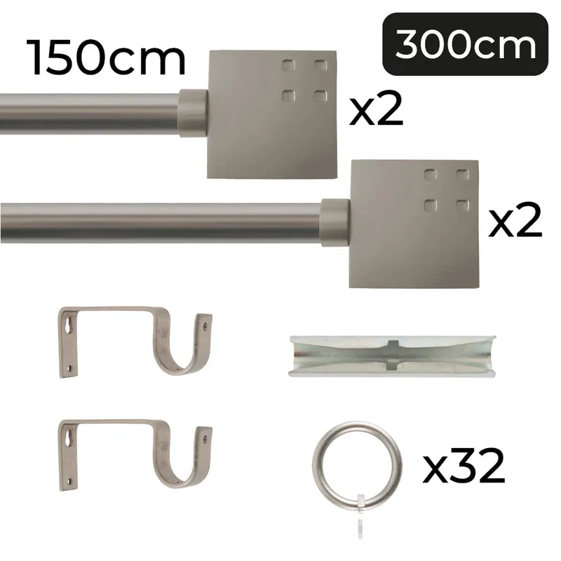 Tringle à rideau Ø22mm Carré Avec anneaux Installation au mur