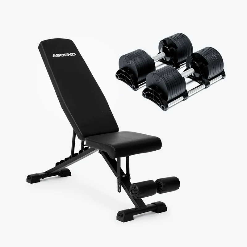 Bundle: Nuo Style Dumbbells (5 - 70 lb or 7.5-90 lb) & Bench