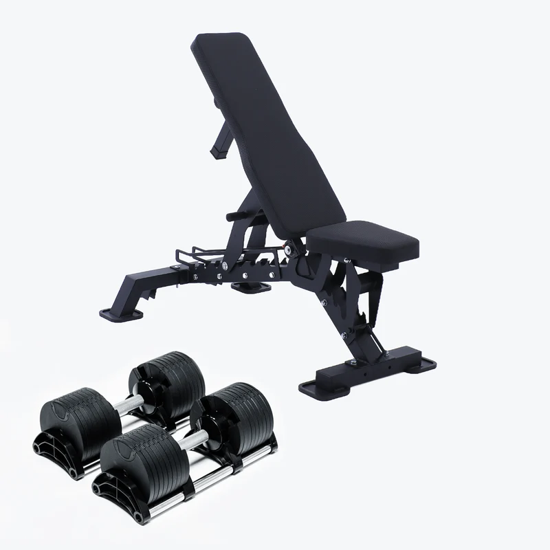 Bundle: Nuo Style Dumbbells (5 - 70 lb or 7.5-90 lb) & Bench