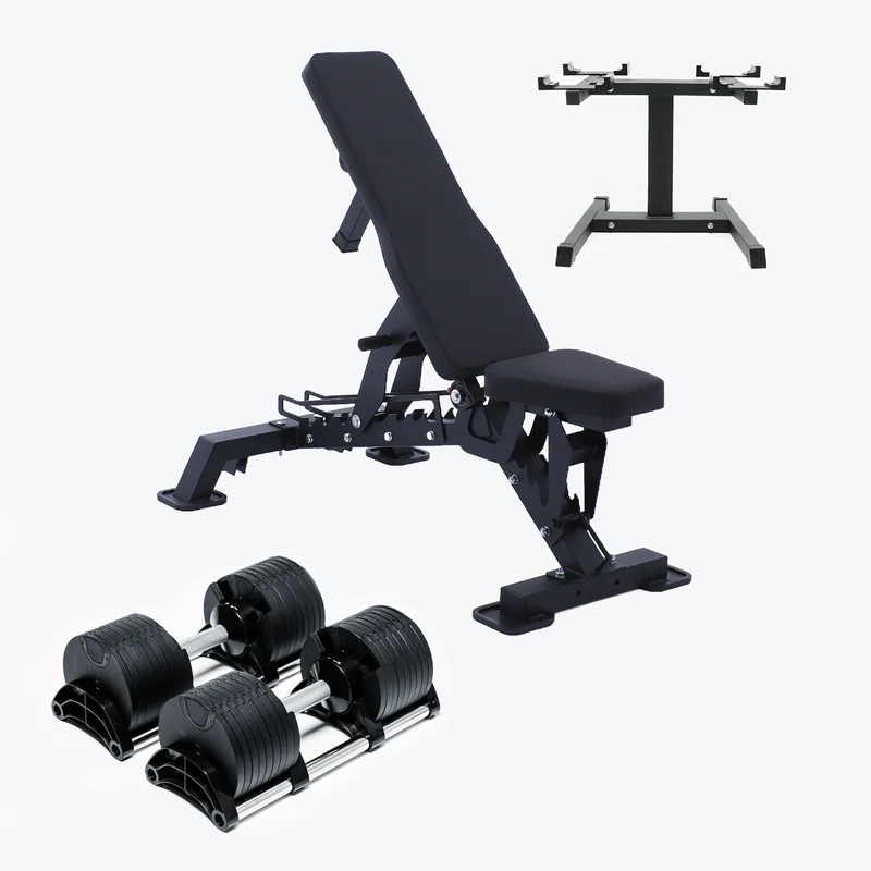 Bundle: Nuo Style Dumbbells (5 - 70 lb or 7.5-90 lb) & Bench