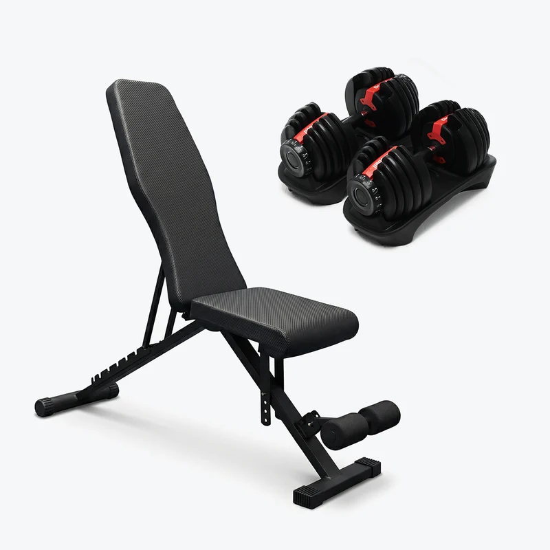 Bundle: Set of Dumbbells (5 - 52.5 lb) & Bench